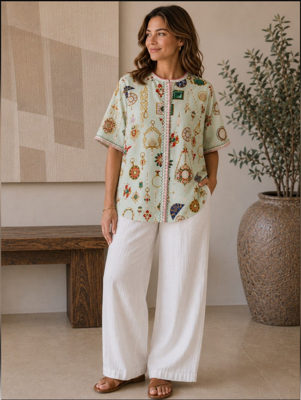 PANKAJ & NIDHI Anthropologie Vintage Pattern Silk Blouse Small